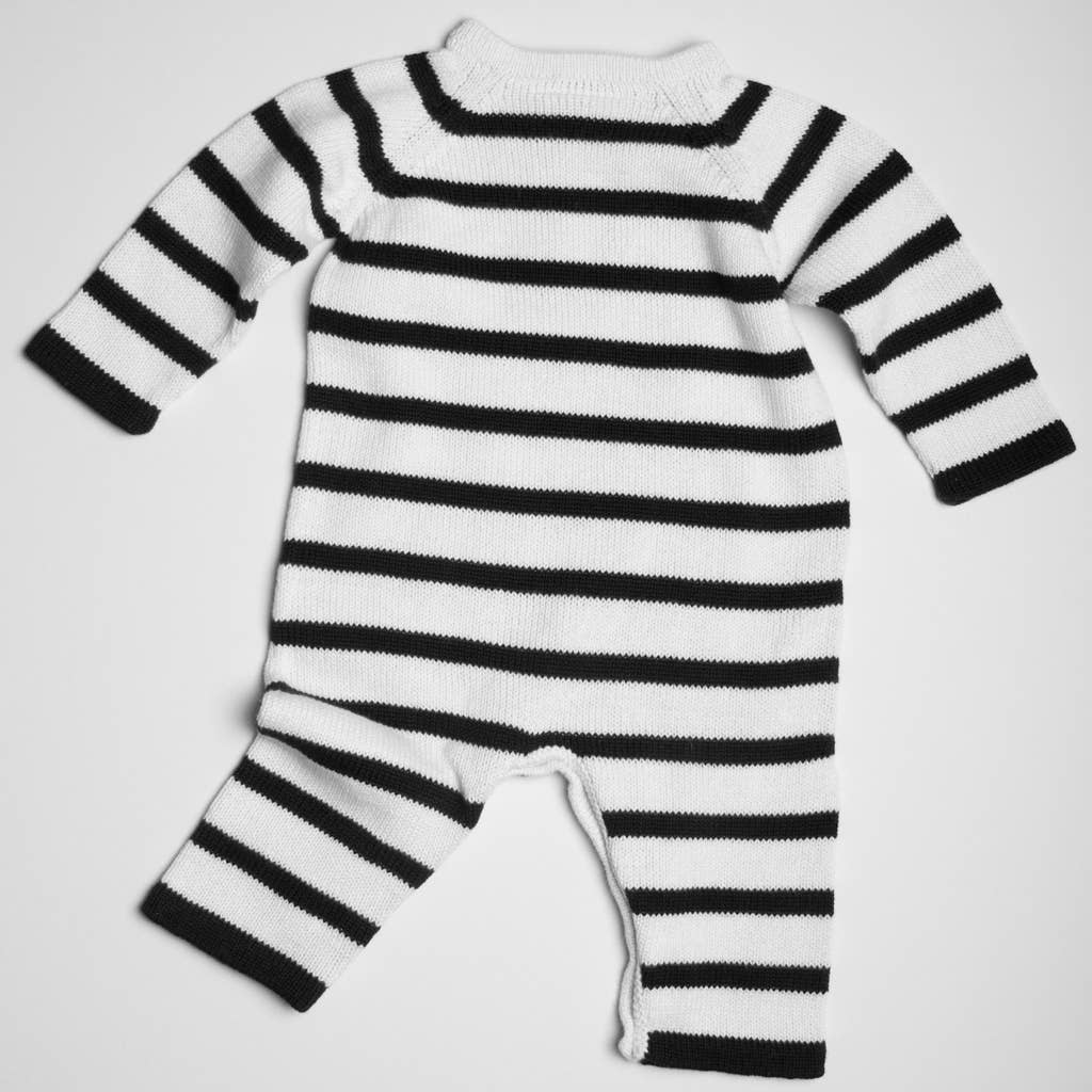 Organic Stripe Baby Romper (Black)