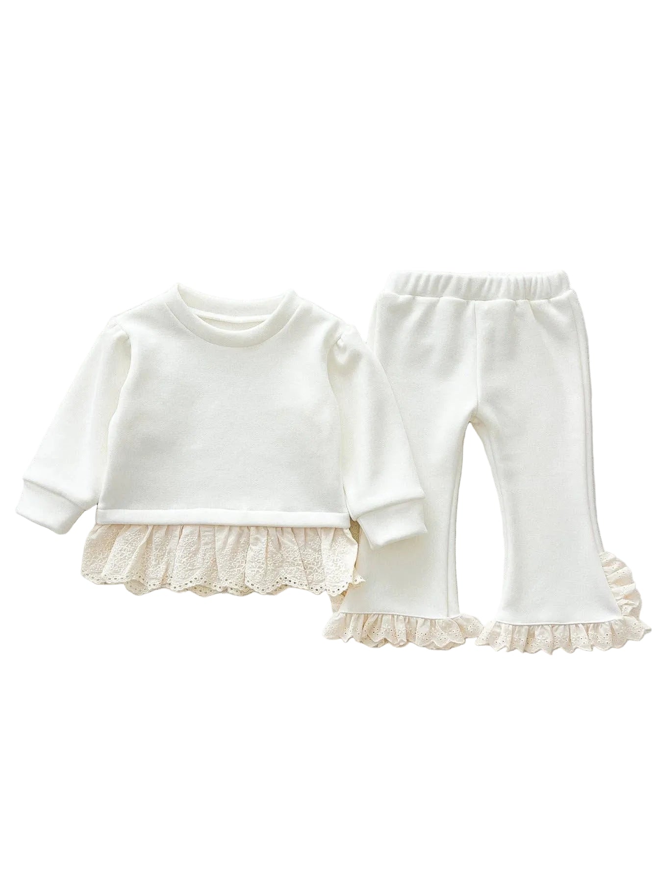 Baby Girls Long Sleeves Patchwork Design Fleece-lined Top and Bottom Set – Clothing Set