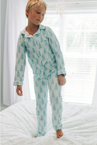 Christmas 2025 Pajamas- Blue Christmas Tree- Button Down