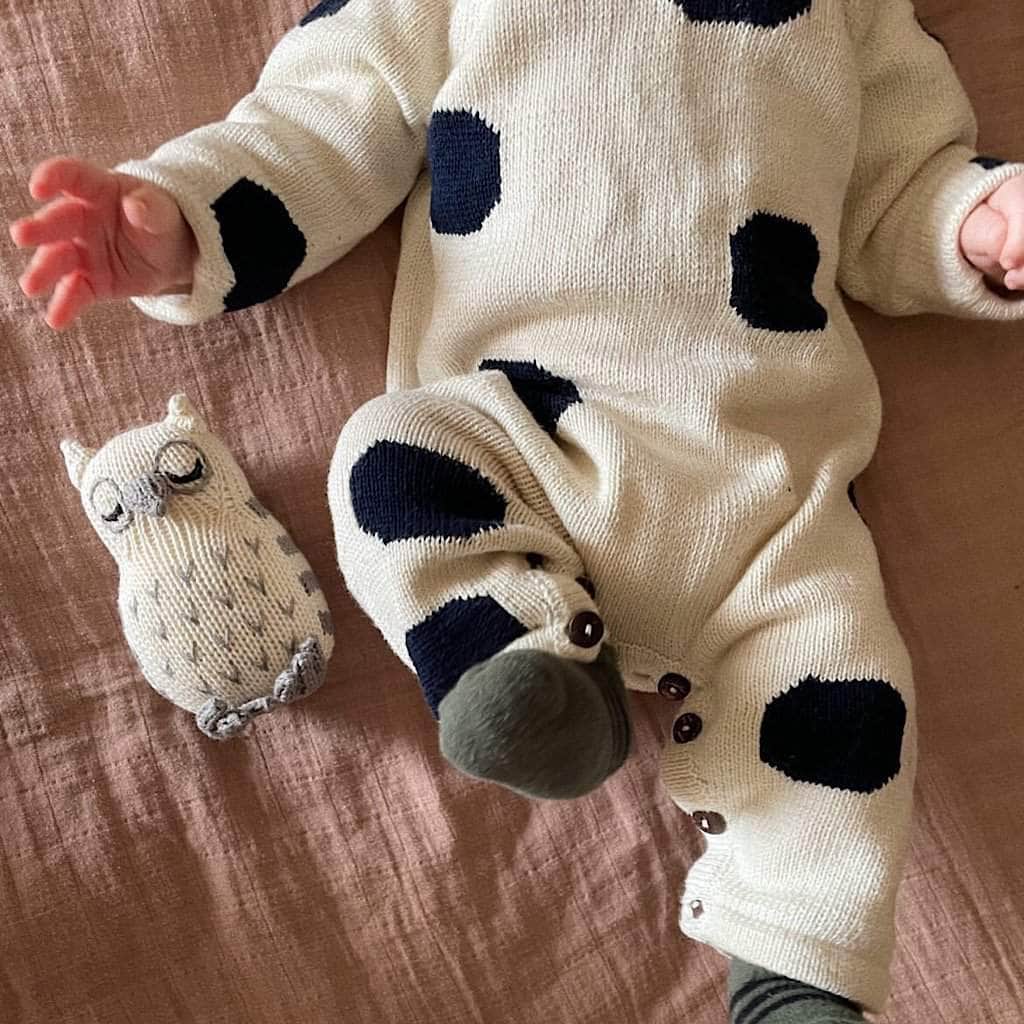 Organic Baby Romper, Long Knit - Dots (Machine Washable)
