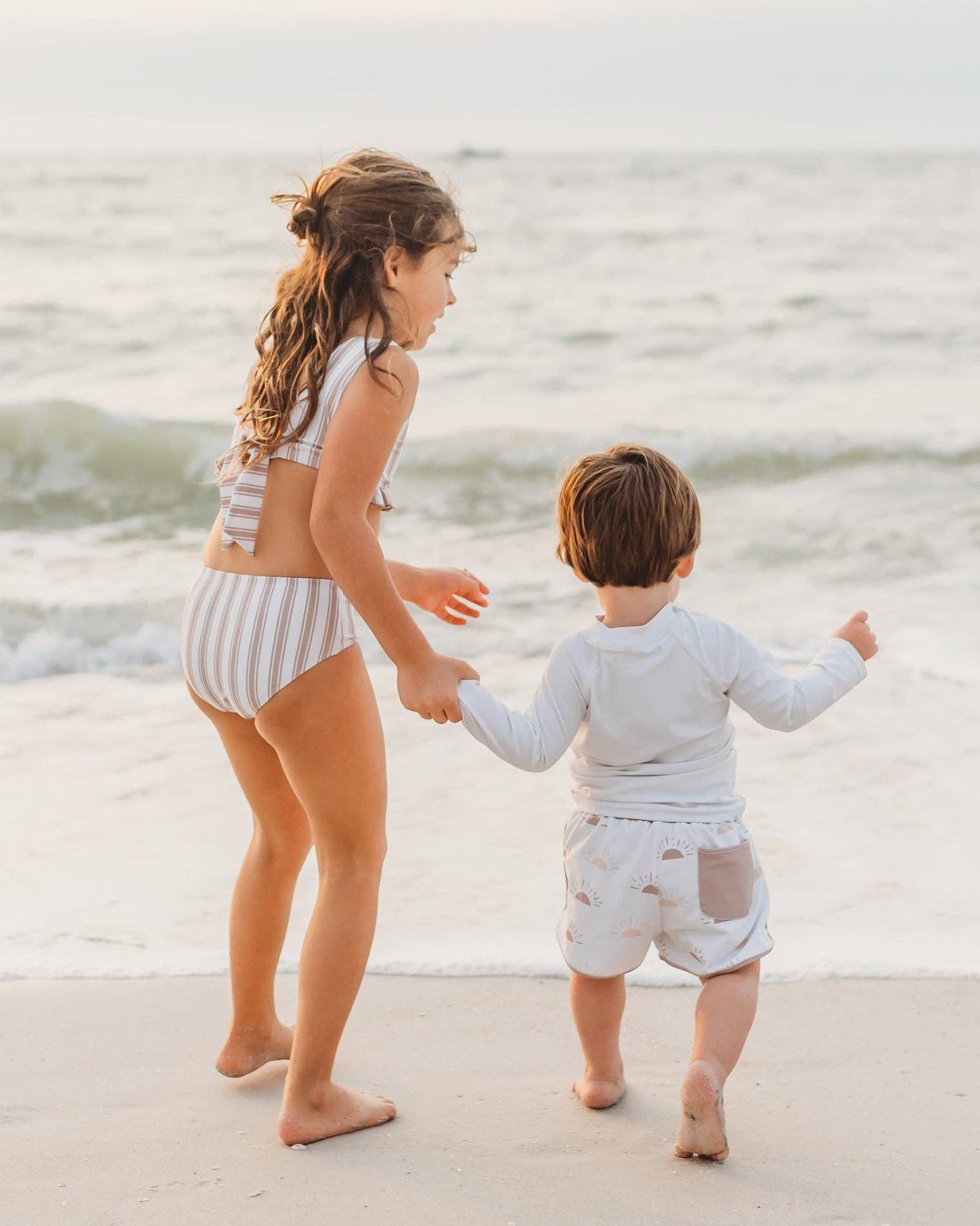 Neutral Stripe Scoopback Bikini for Girls