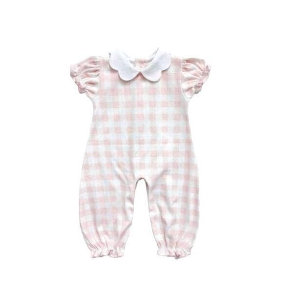 Pima Vichy Short Sleeve Collar Playsuit, Pink