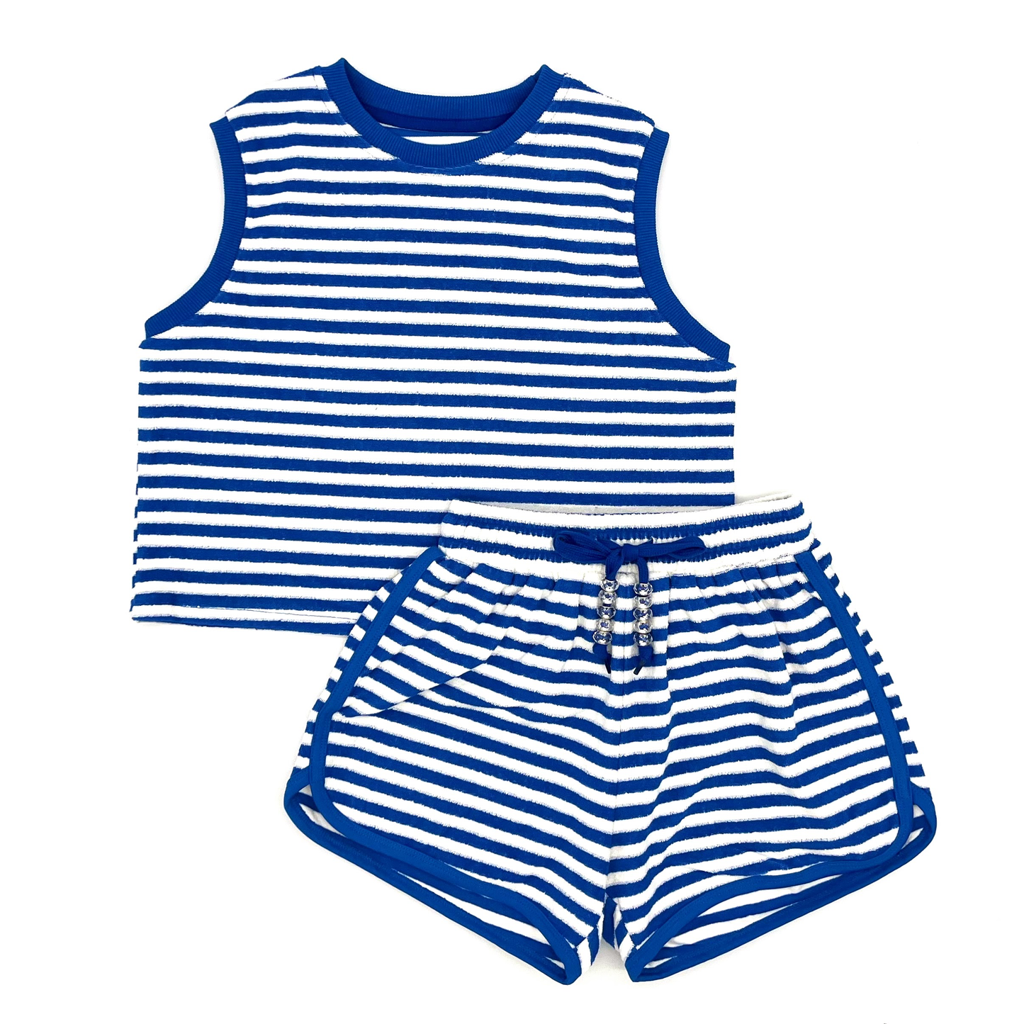Striped Terry Short Set - Blue & White