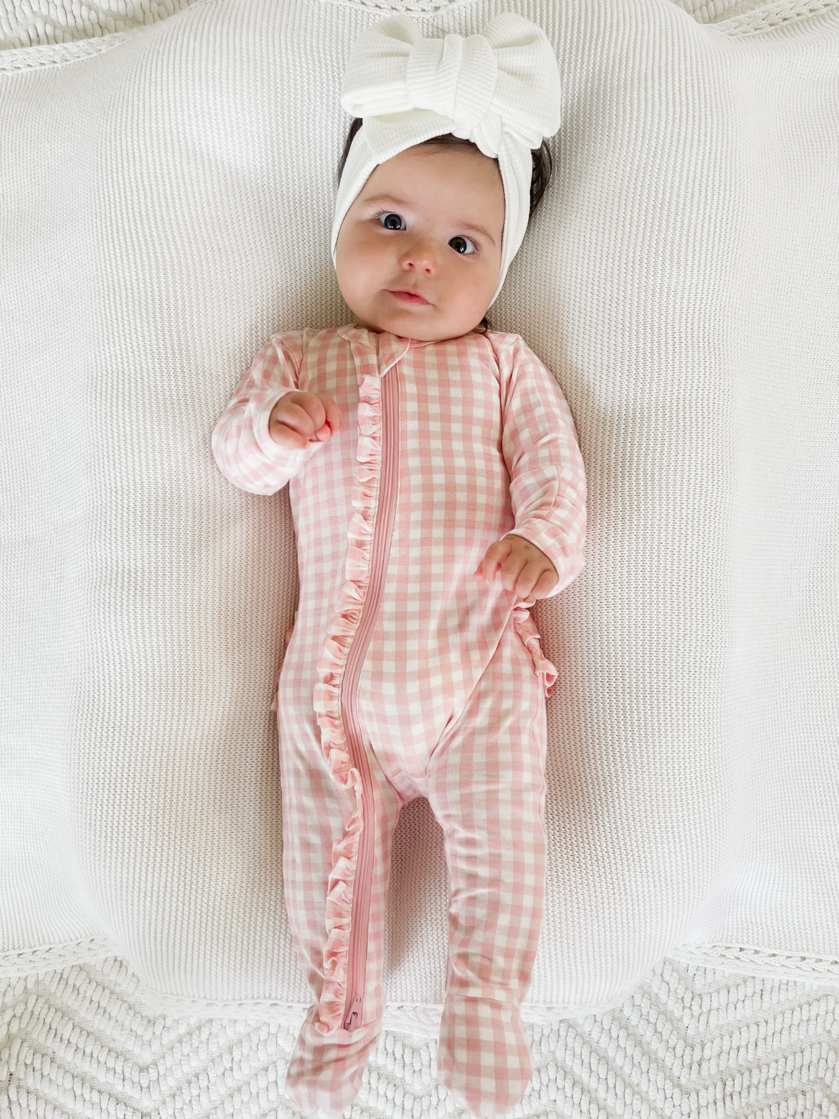 2-Way Zip Ruffle Footie, Pink Gingham