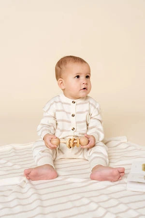 Knit Long Sleeve Onesie-Tan Stripe