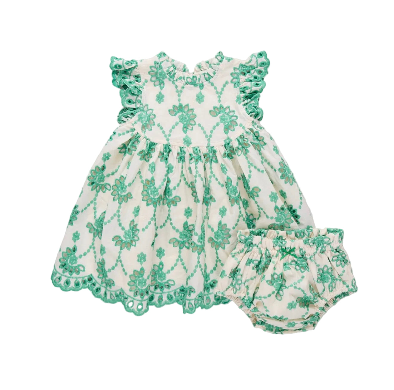 Baby Girl Cynthiana Dress Set-Kelly Green Eyelet