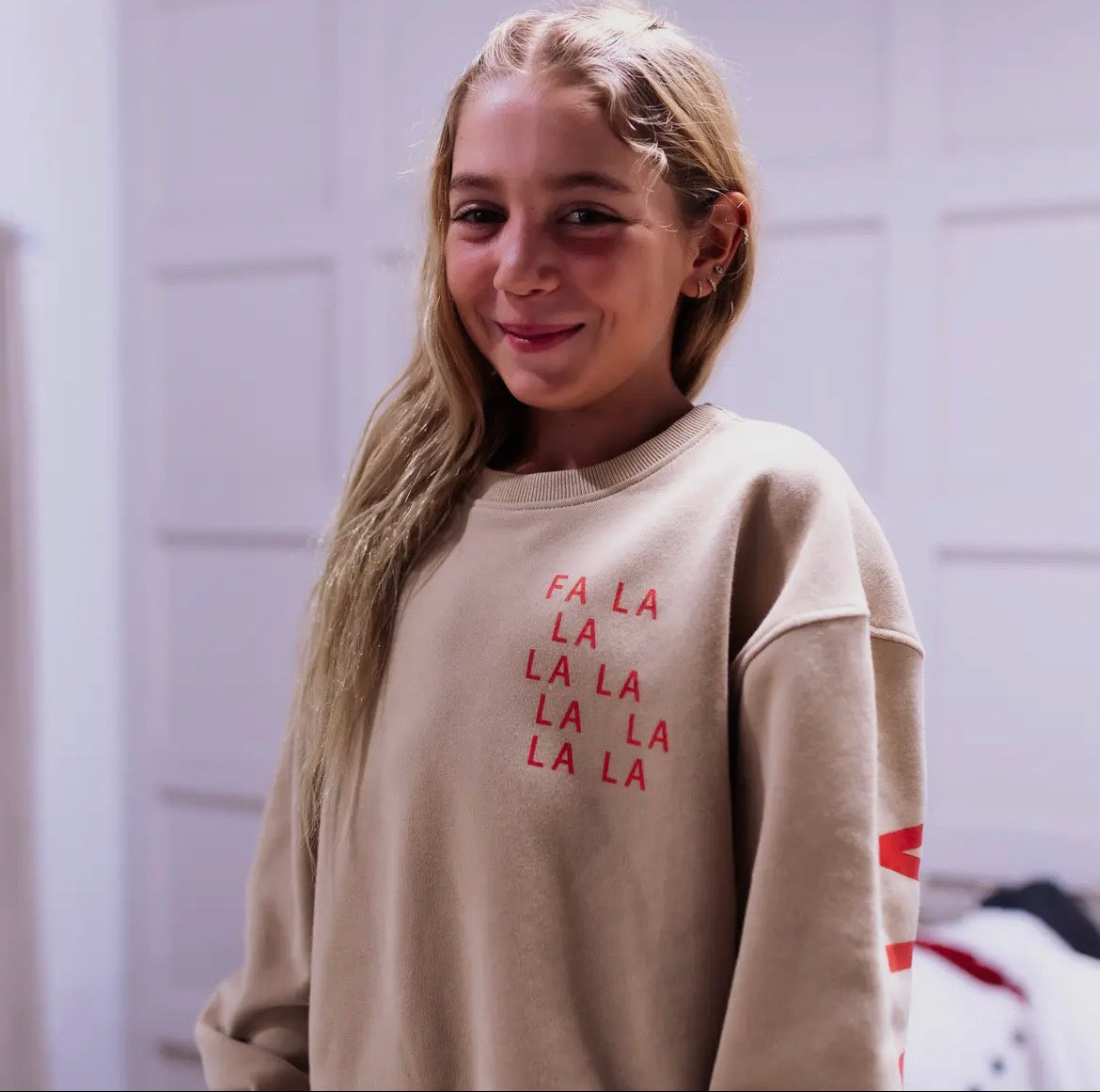 FA LA LA||Tan| oversized drop shoulder pullover | KIDS