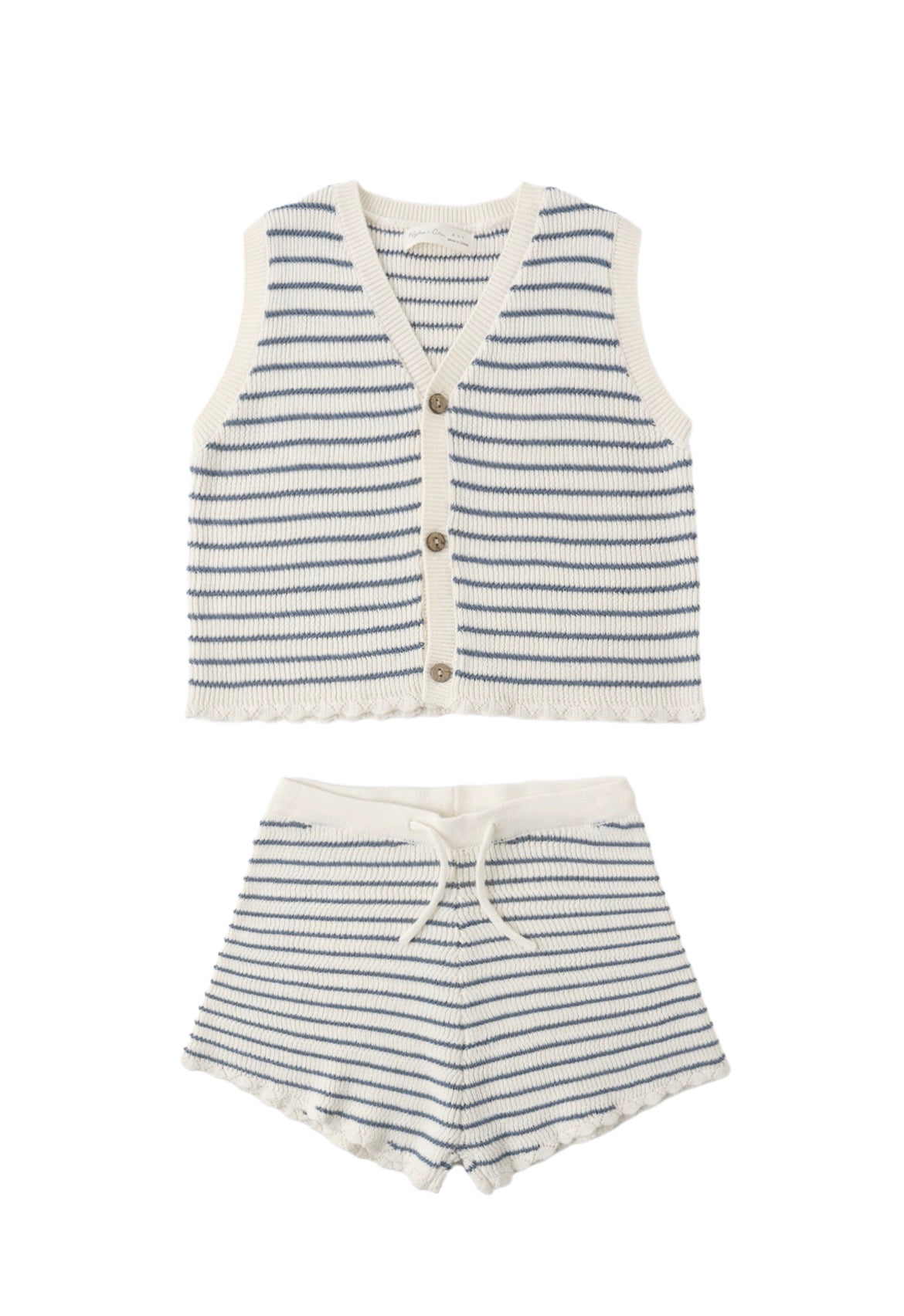 Rylee + Cru Knit Vest Set for Girls in Marine Stripe