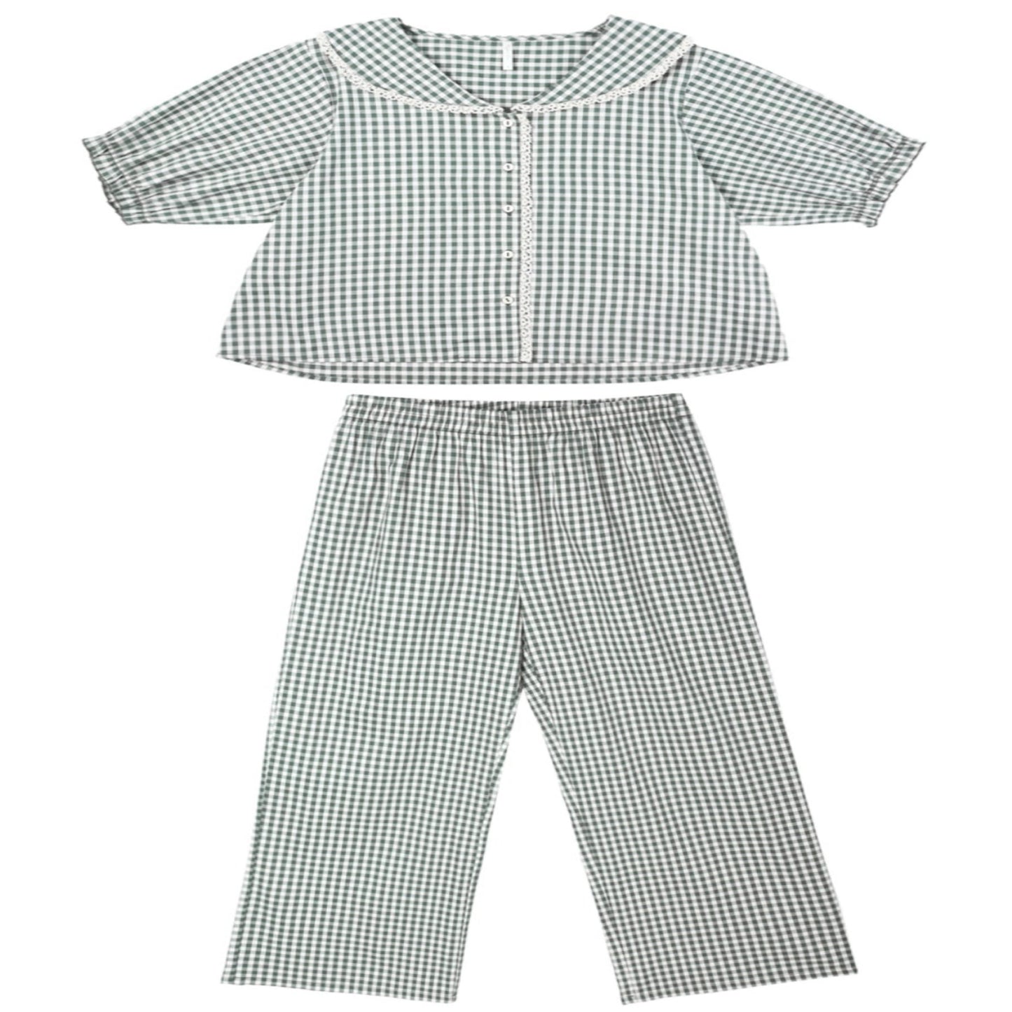 RUFFLE PAJAMAS || EVERGREEN GINGHAM