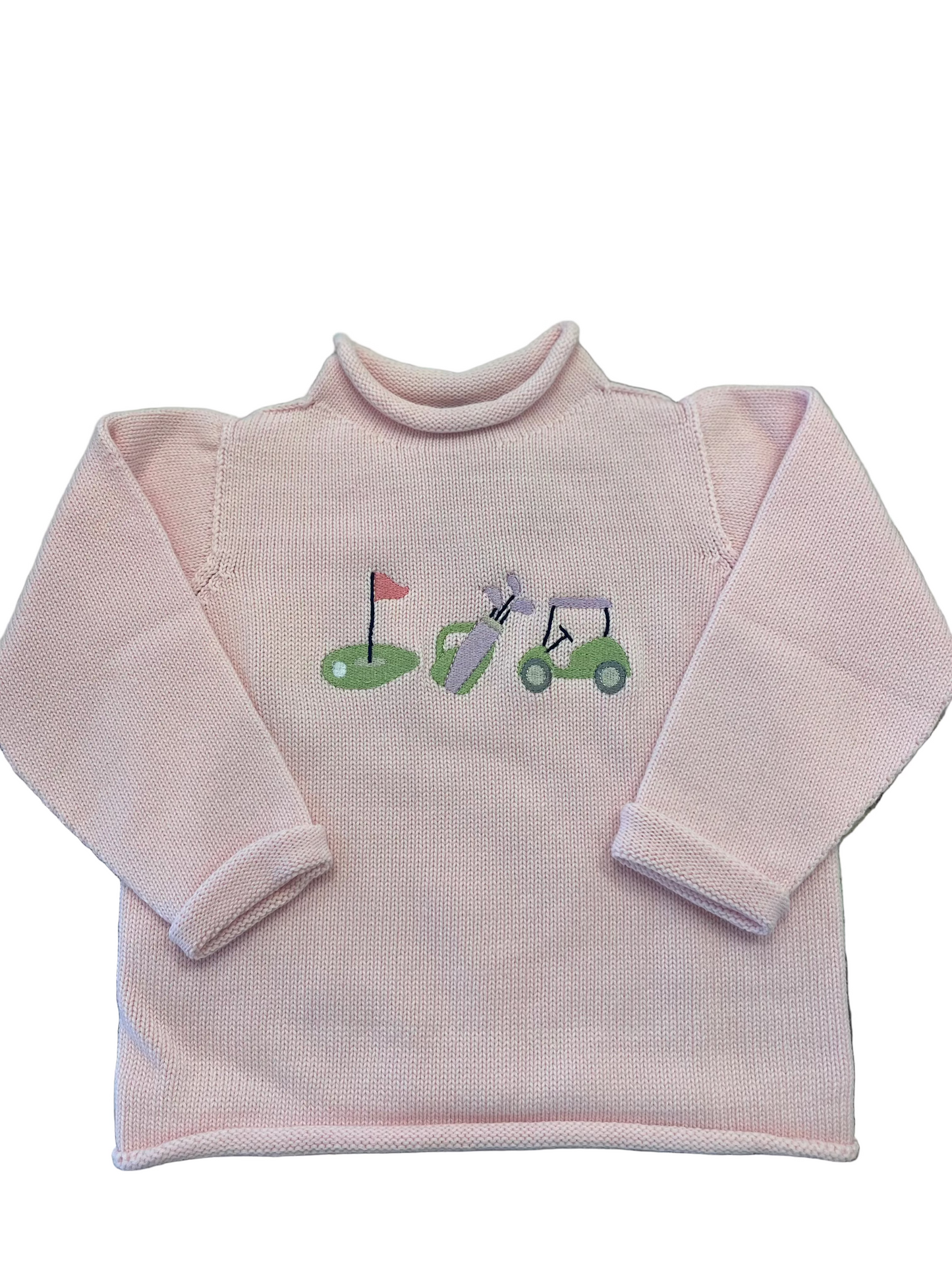 Golf Cart Embroidered Rollneck Sweater-Pink