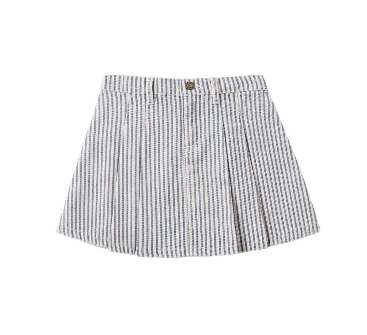 Rylee + Cru Pleated Denim Skirt for Girls in Railroad Stripe