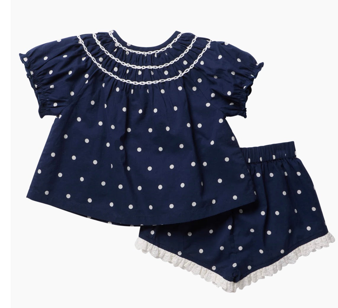 Girls Millie 2-piece Set - Navy Dot