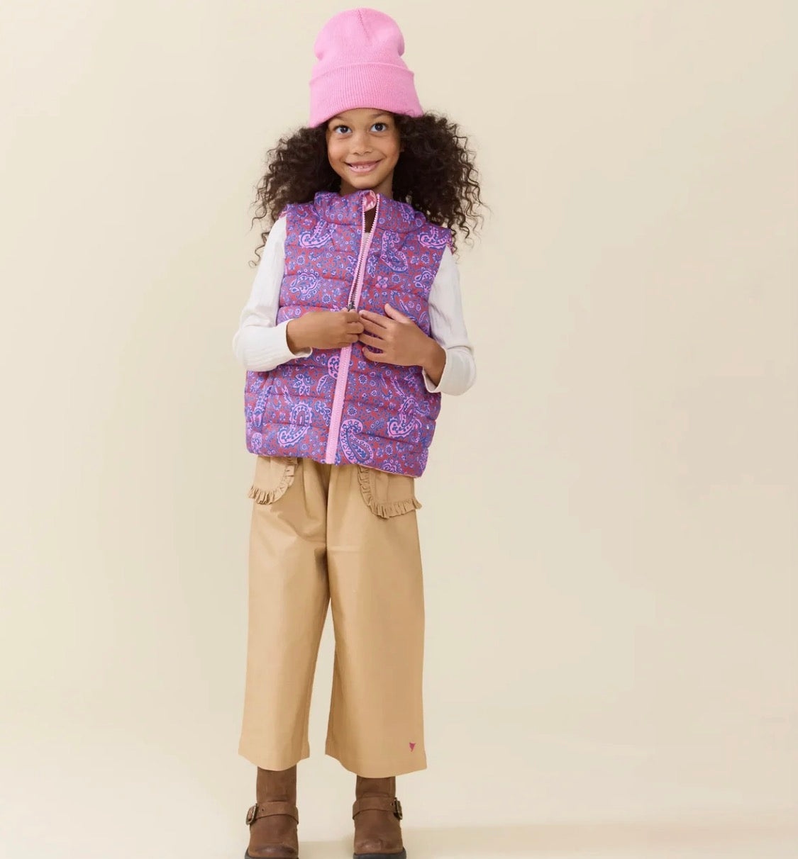 Girls Reversible Riley Vest-Purple Paisley Vines