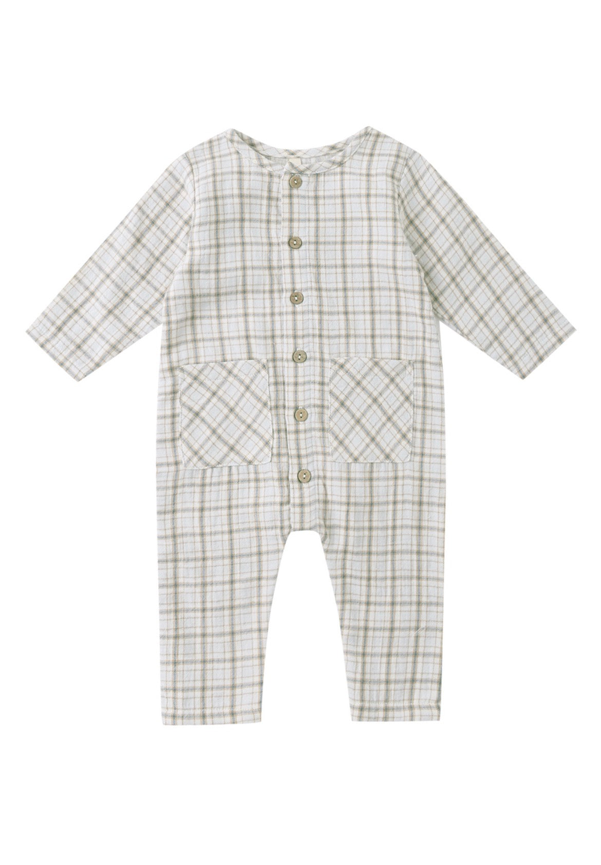 Pocketed Woven Jumpsuit || Blue Plaid