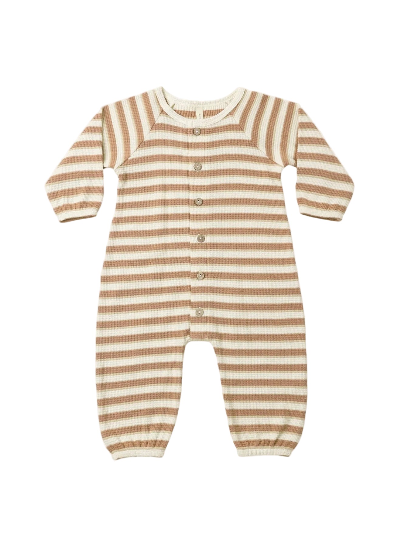 Waffle Long Sleeve Jumpsuit-Spice Stripe