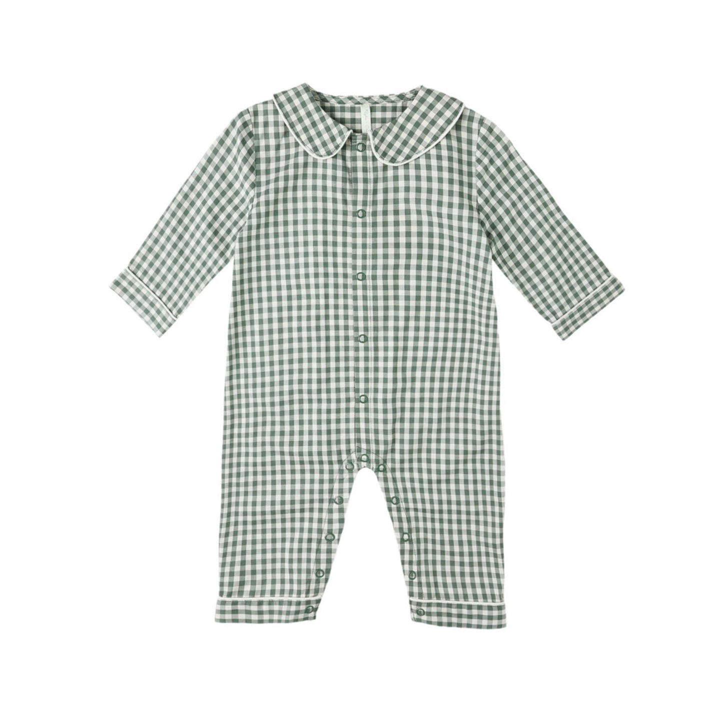 BABY PAJAMA ROMPER || EVERGREEN GINGHAM