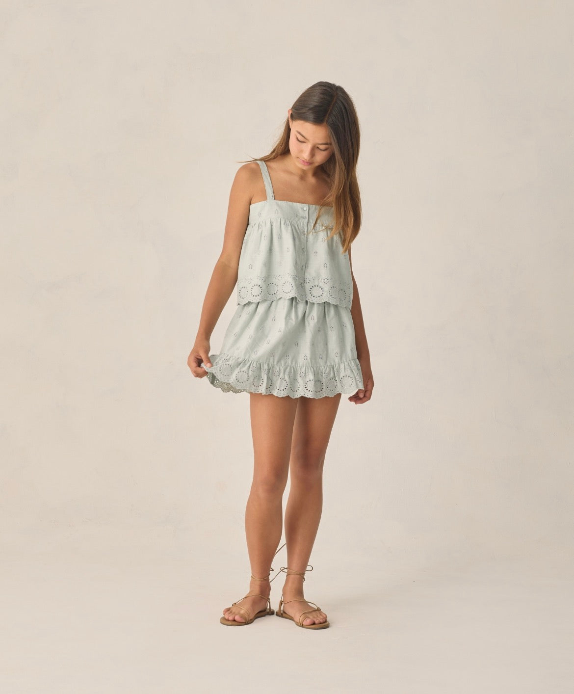 Rylee + Cru Rose Mini Skirt for Girls in Seafoam