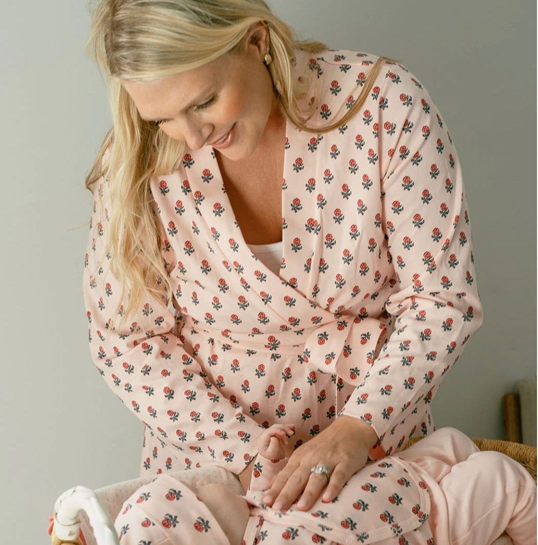 Women's Organic Robe - Pink Tiny Flower