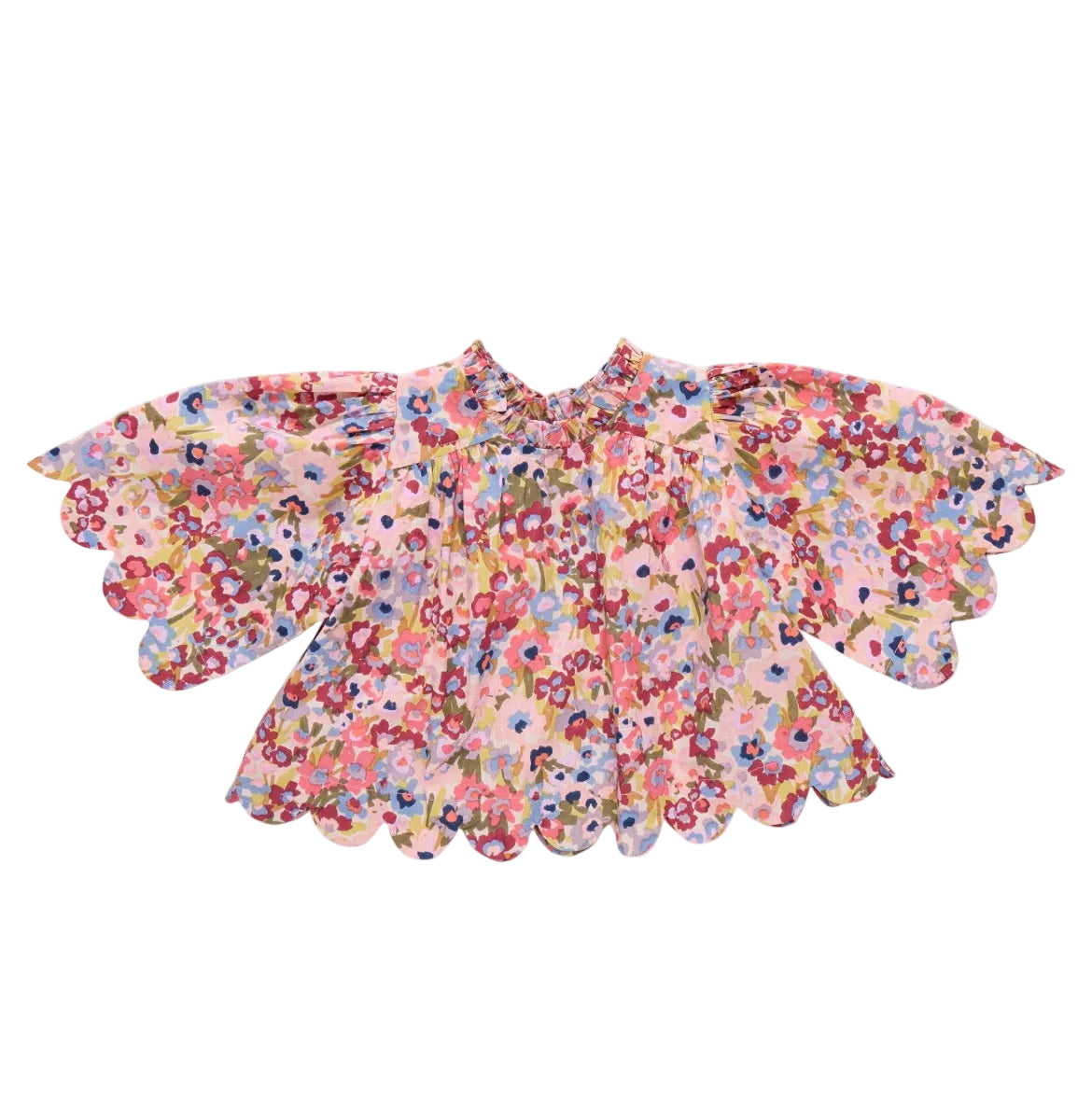 Pink Chicken Girls Scallop Misha Top - Burgundy Sketched Floral