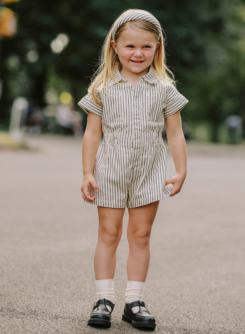 UTILITY ROMPER || NAVY PINSTRIPE