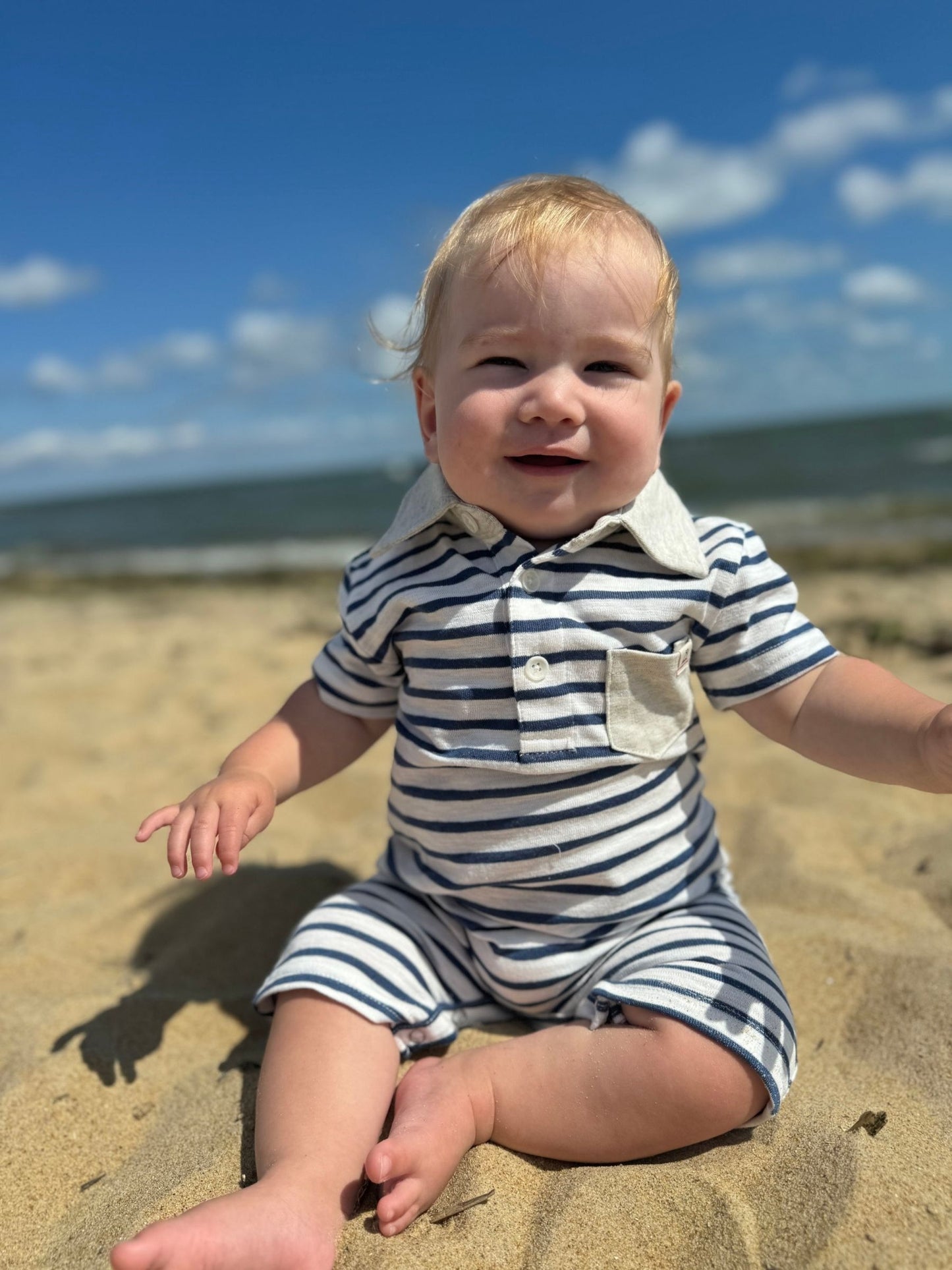SALTASH Navy/White Polo Romper