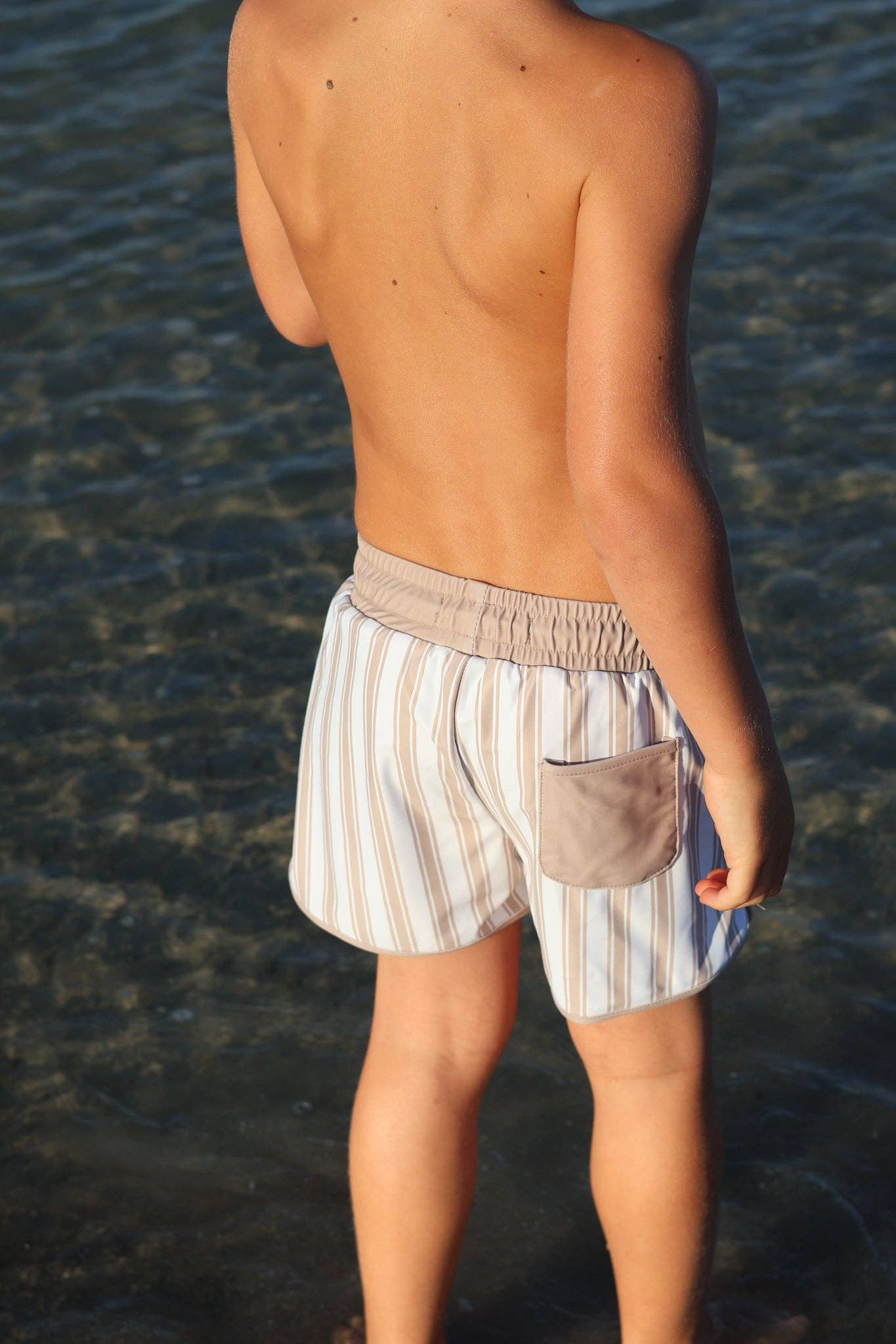 Neutral Stripe Board Shorts for Boys