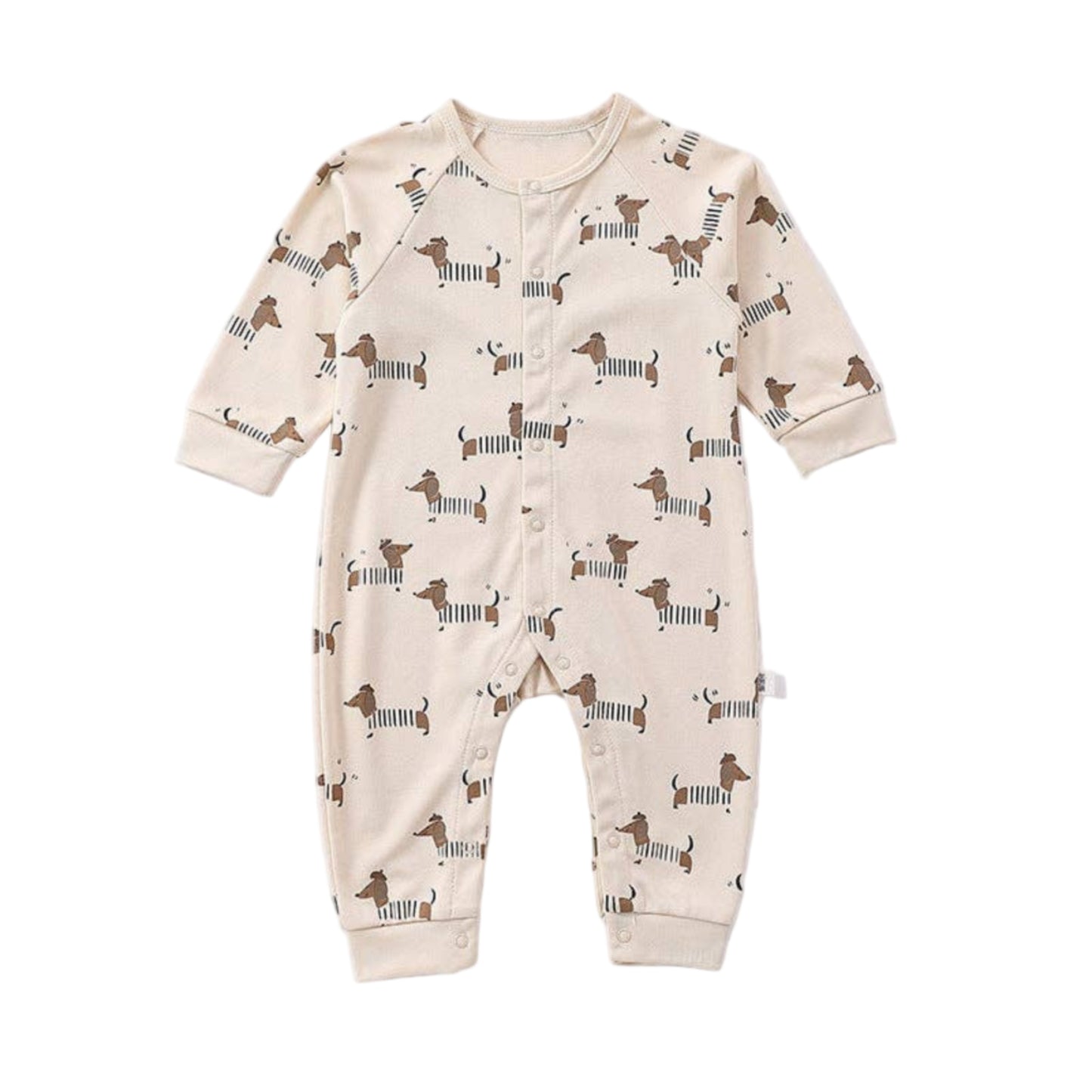 Dogs Print Crew Neck Single Breasted Comfy Rompers