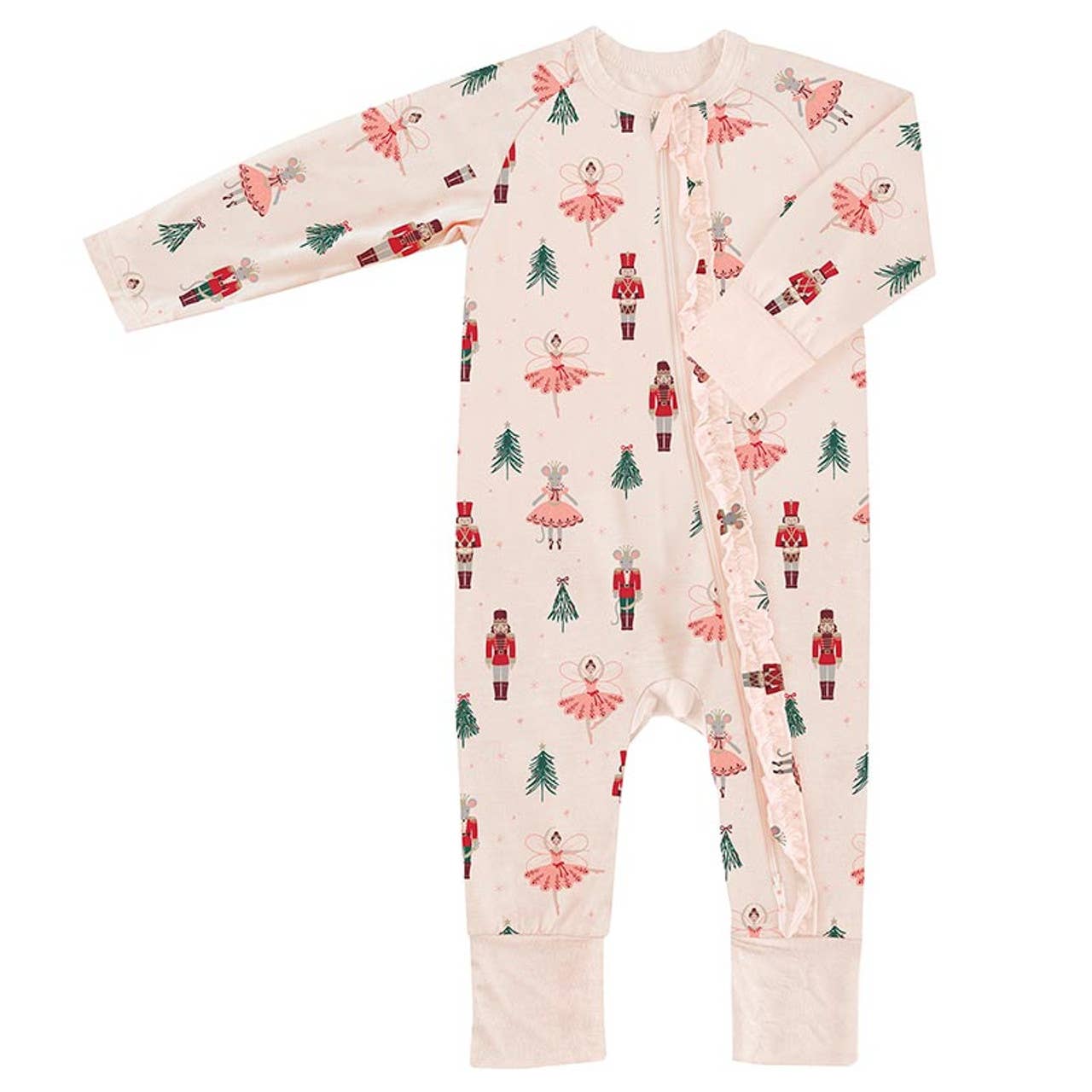 Cozy Romper with Ruffles - Pink Nutcracker