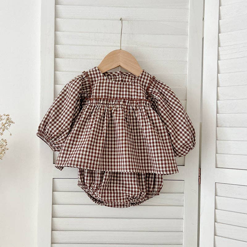Plaid Top Dress And Bloomer Clothing Set