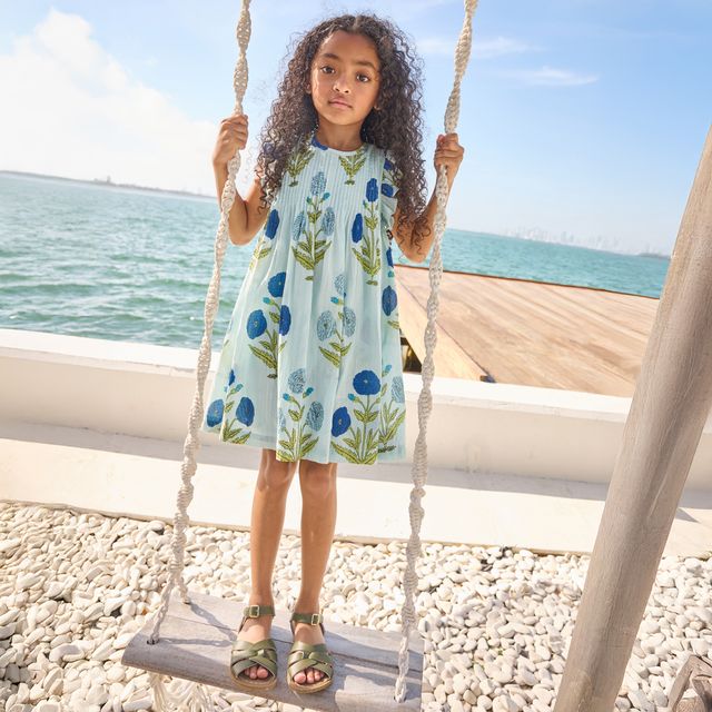 Girls Jaipur Dress - Light Blue Dandelion