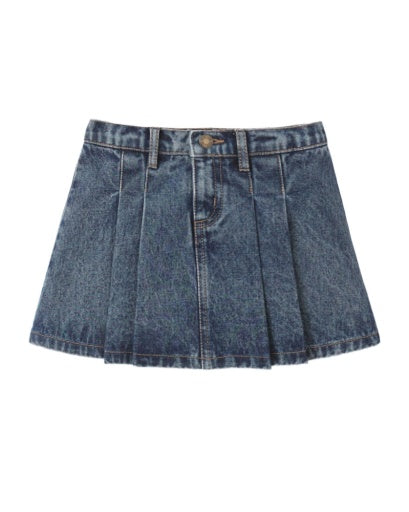 Rylee and Cru Pleated Denim Skirt - Indigo