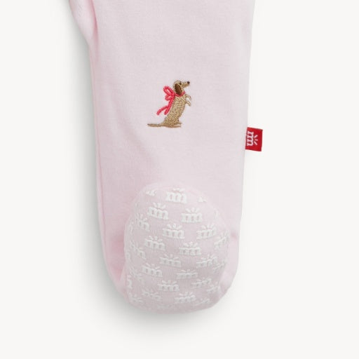EMBROIDERY DOGS PINK VELOUR FOOTIE