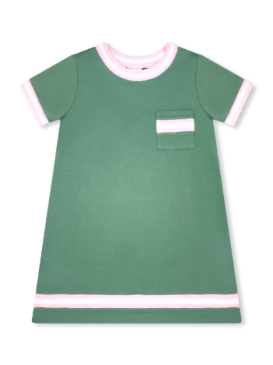 Green with Pink Stripe Trim Athletic Dress
