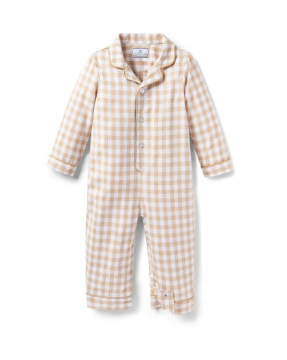 Petite Plume Baby's Twill Classic Romper in Camel Gingham