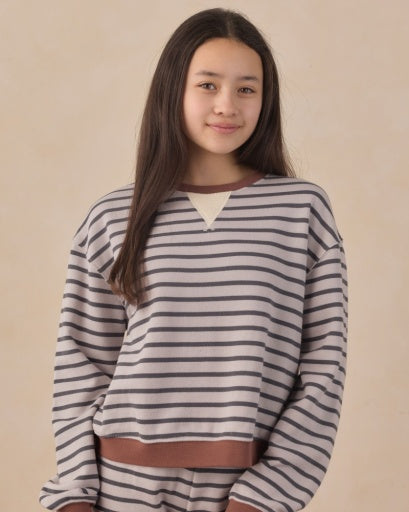 Rylee and Cru Teen Oversized Crew Sweatshirt - Midnight Stripe