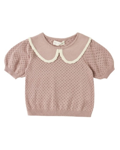 Rylee and Cru Pointelle Collared Top - Rosewood