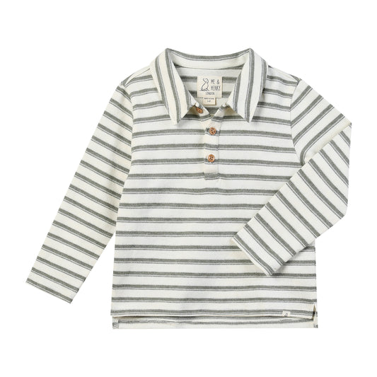 SPENCER knitted polo - Sage/Cream Stripe