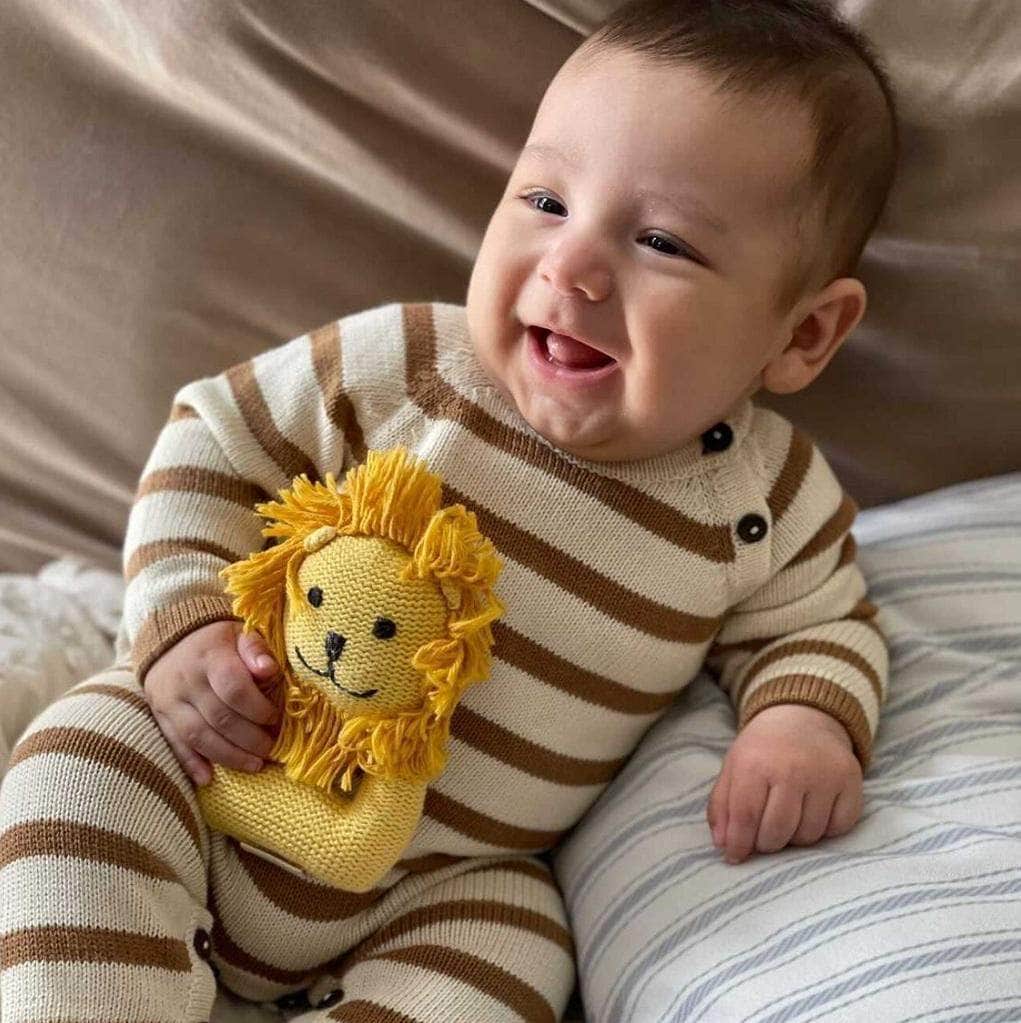 Knit Baby Romper, Organic Newborn Clothing - Brown Stripes