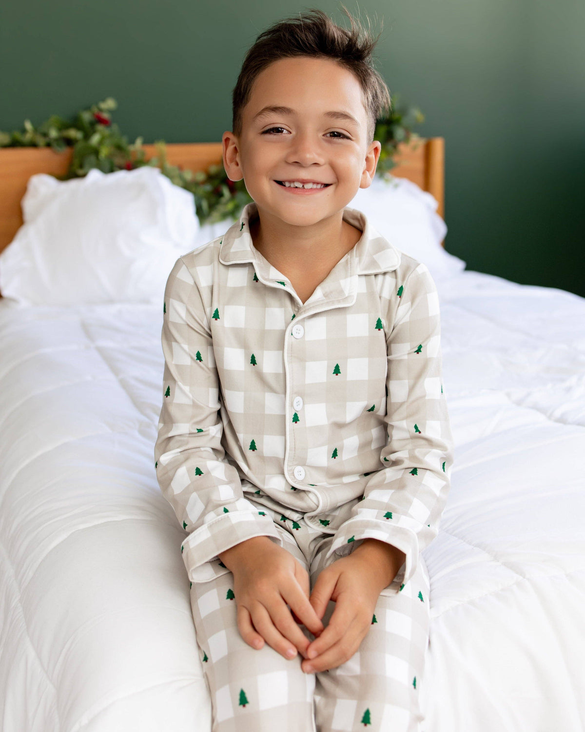 Kids Button Down Pajamas - Holiday Gingham