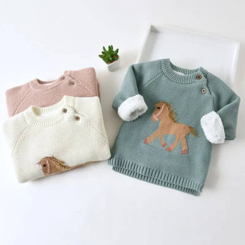 Kids Knit Horse Sweater (Cream)