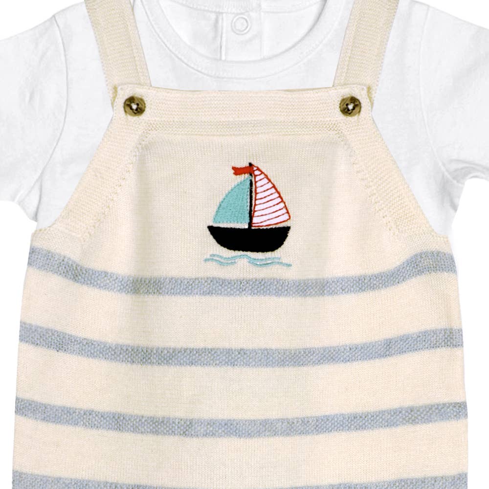 Sailboat Stripe Baby Knit Shortall Set (Organic)
