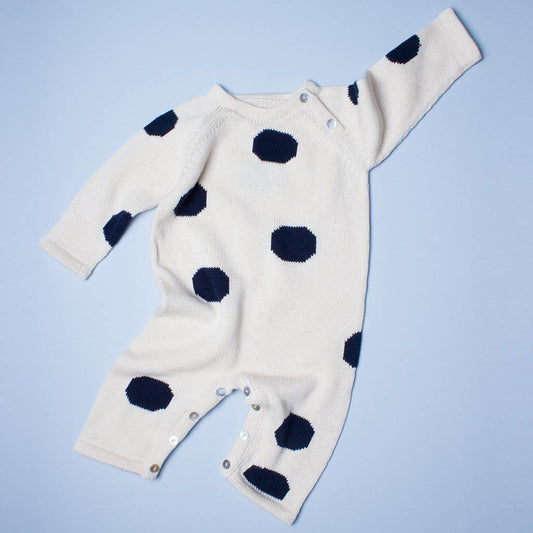 Organic Baby Romper, Long Knit - Dots (Machine Washable)