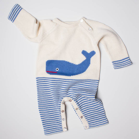 Knit Baby Romper,  Organic Newborn Clothing - Whale
