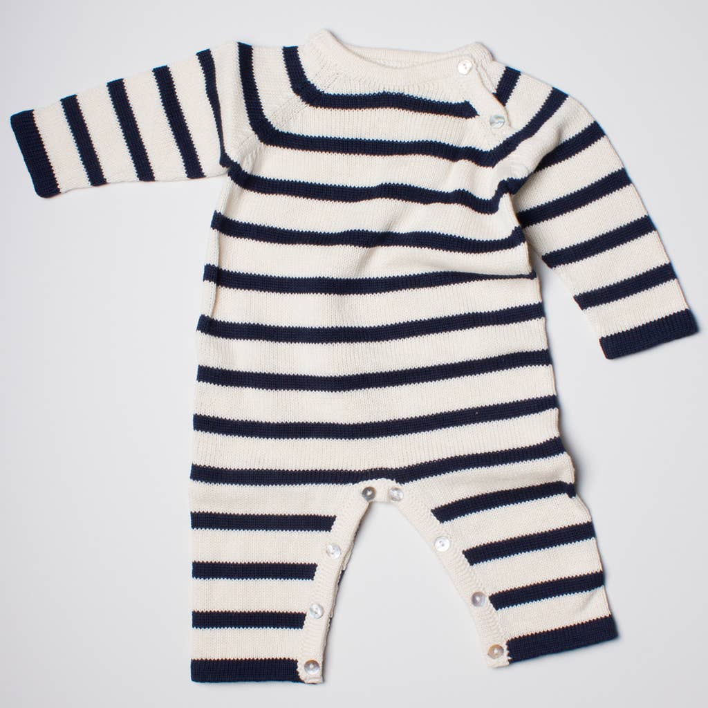 Organic Stripe Baby Romper (Black)