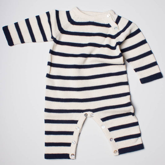 Organic Stripe Baby Romper (Black)