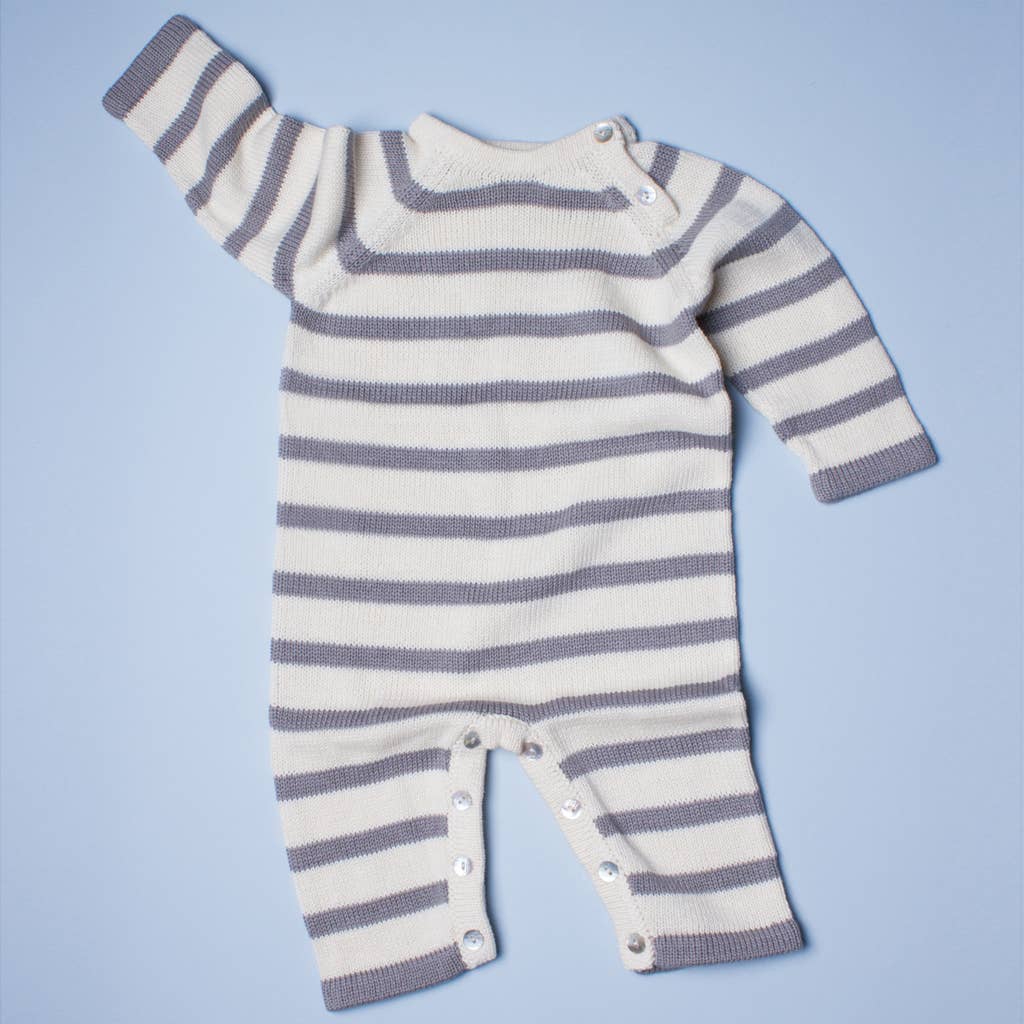 Organic Striped Romper (Grey)