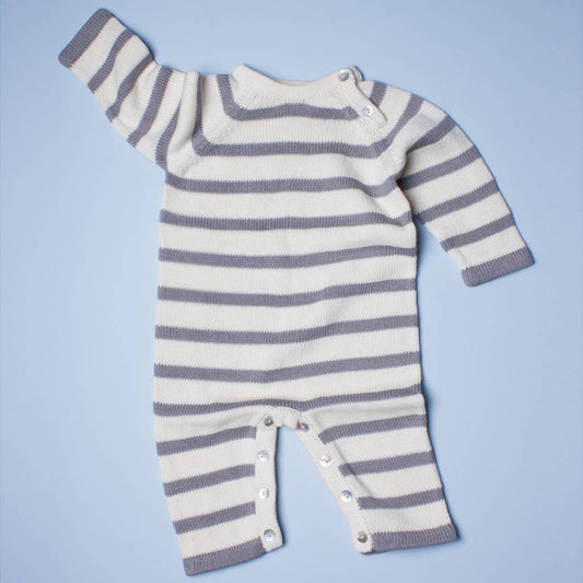 Organic Striped Romper (Grey)