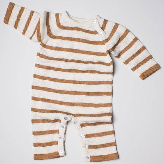 Knit Baby Romper, Organic Newborn Clothing - Brown Stripes