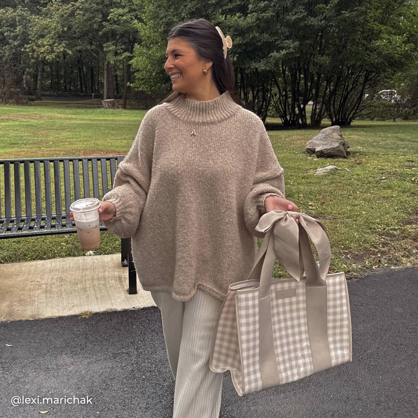 Latte Gingham Bow Jelly/Diaper Tote Bag
