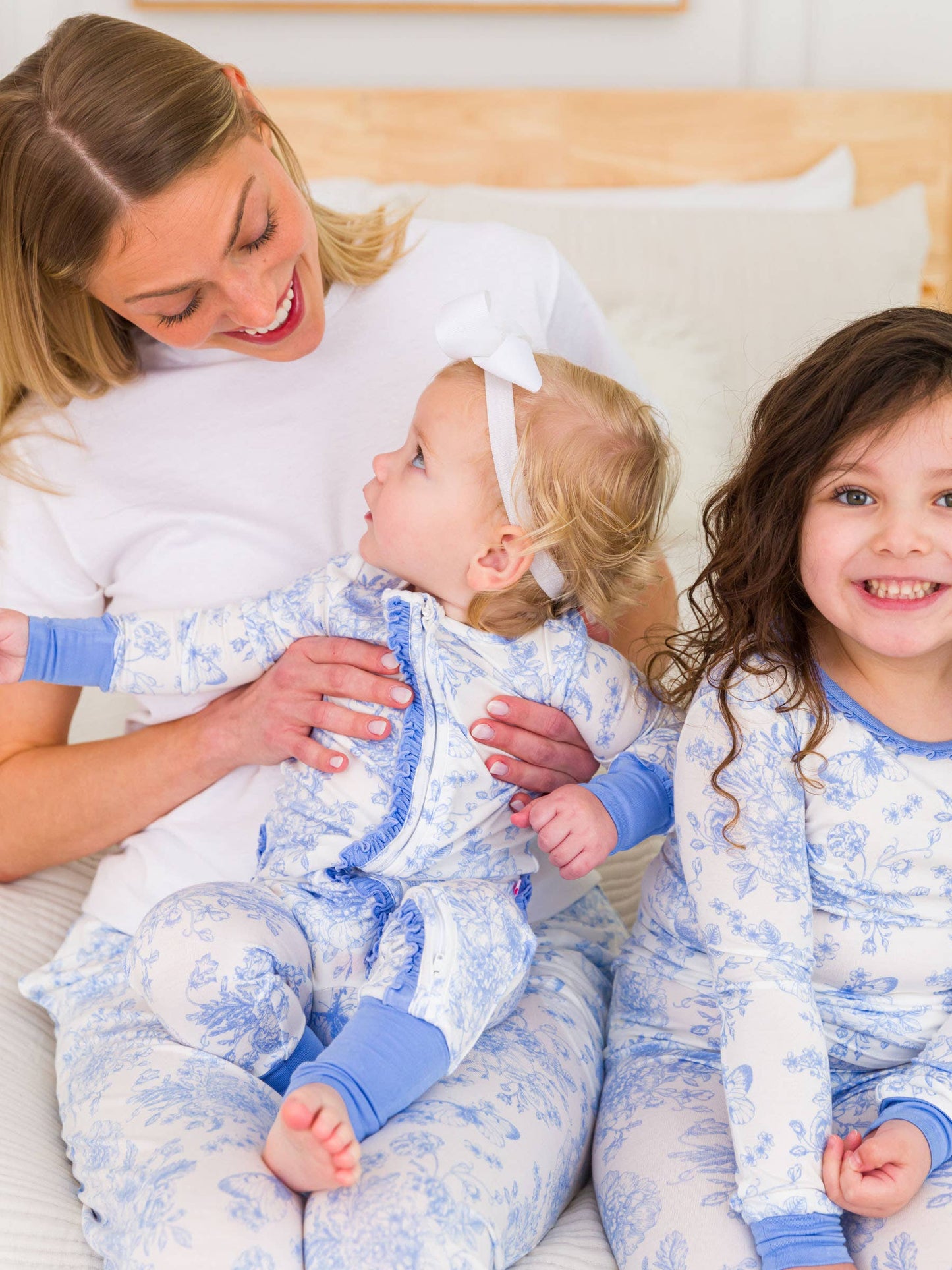 SoftSnooze™ Baby Girls Bamboo Viscose Periwinkle Butterfly Garden Convertible Ruffle One Piece Footie Pajama